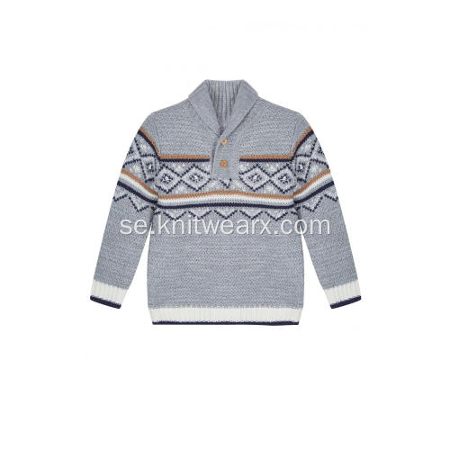 Pojke Stickad Diamond Jacquard Sjal Hals Pullover